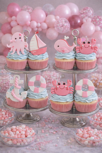 Nautical Cupcake Toppers Sailor Birthday Cake and Centerpiece Decoration Nautical Picks in Pink or Blue 12pcs