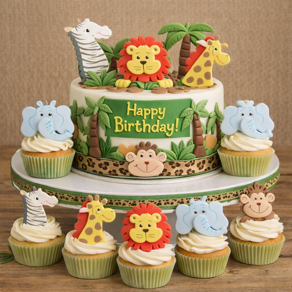 Jungle Safari Animal Faces Cupcake Toppers Zoo Animals Birthday and Baby Shower Decorations 12pcs - C T B