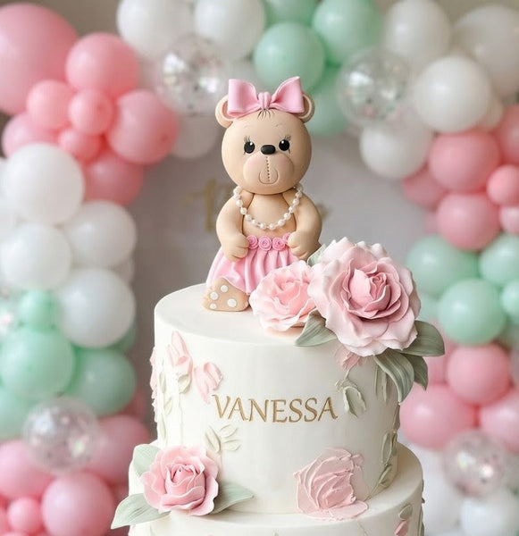 Bear Cake Toppers Girl with Pink tutu or Bear Boy with blue tie and shorts - C T B