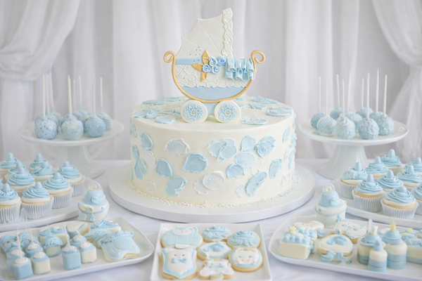 Baby Shower Cake Topper, Baby Carriage Cake Decoration in Pink White and Blue