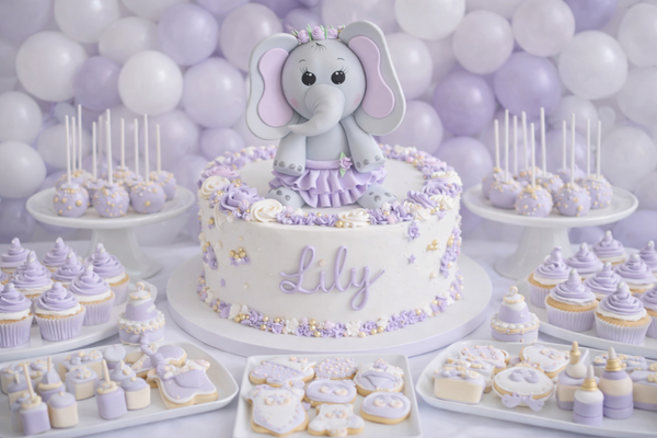 Elephant cake topper In Gray with Pink or Gray with Lavender