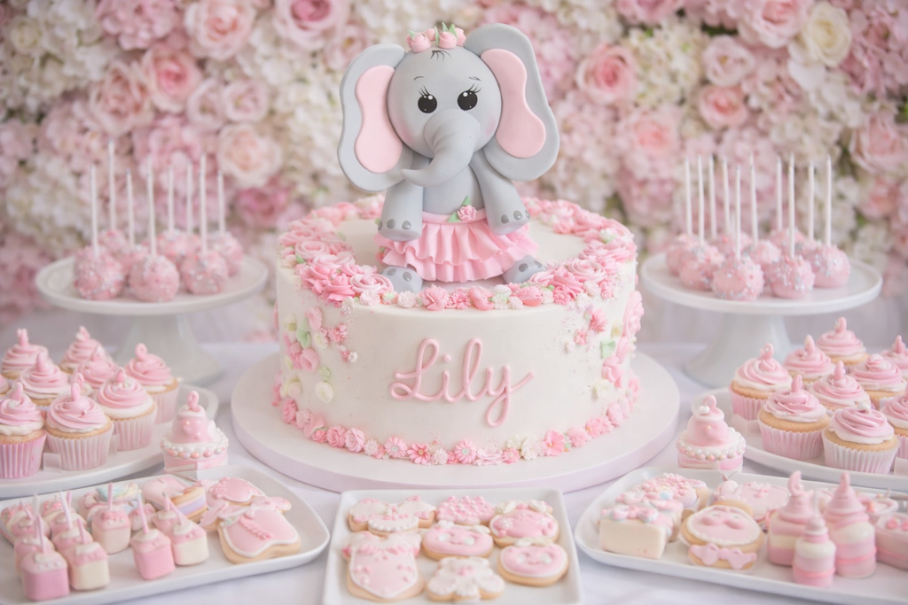 Elephant cake topper In Gray with Pink or Gray with Lavender