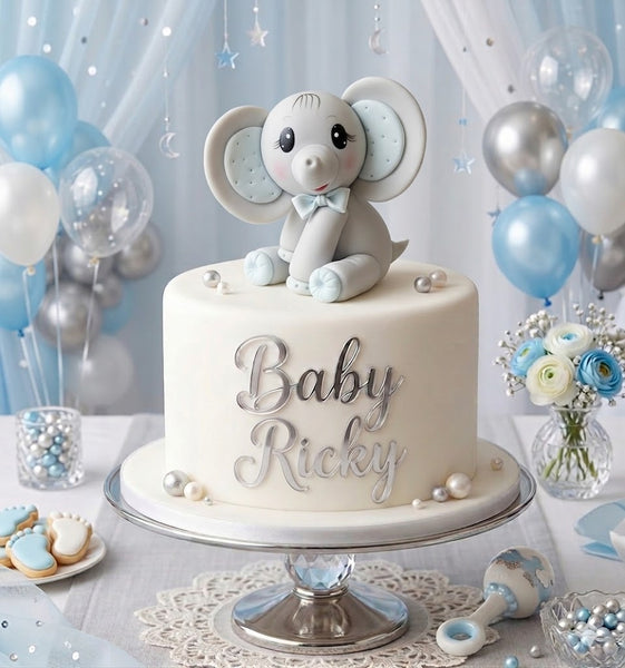 Elephant Cake Topper in Gray Elephant with Blue, Yellow or Pink Details Elegant Elephant for Cake and Centerpieces Decor