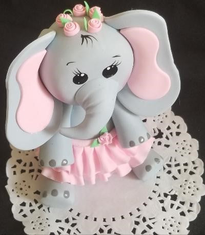 Elephant cake topper In Gray with Pink or Gray with Lavender