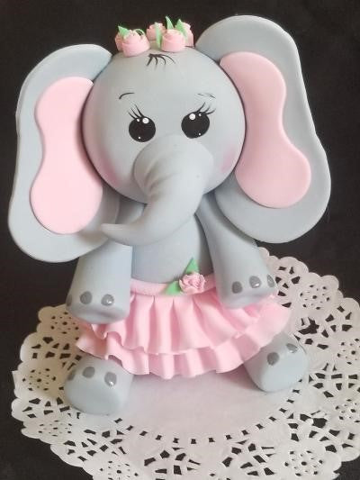 Elephant cake topper In Gray with Pink or Gray with Lavender