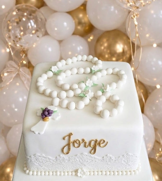 First Communion and Baptism Cake Toppe Rosary Cake Decorations Godparents Keepsake - C T B