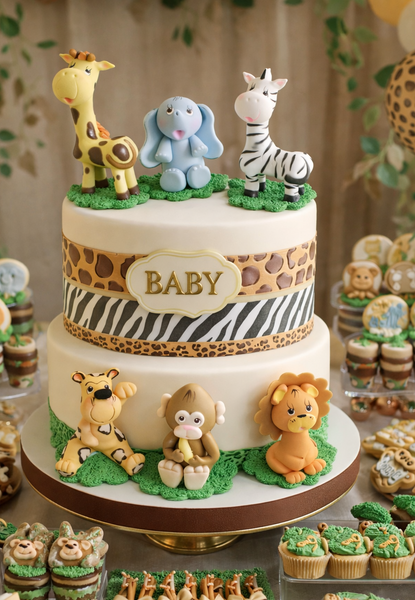 Safari Birthday Decorations Jungle Animals Cake Toppers Giraffe Elephant Monkey Lion Tiger Zebra - C T B