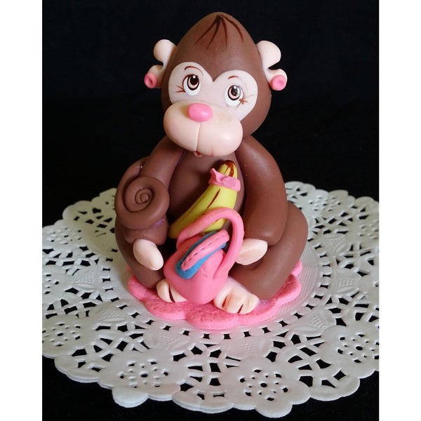 Girly Jungle Monkey Cake Decoration, Pink Monkey Cake Topper, Jungle Monkey Cake Topper - Cake Toppers Boutique