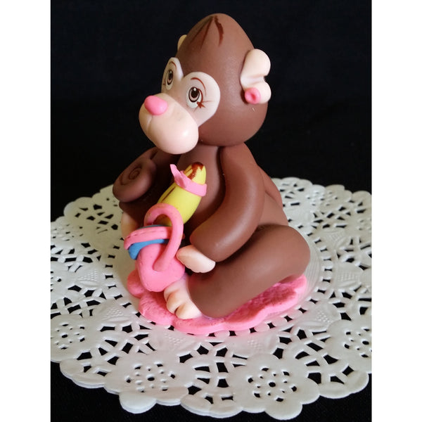 Girly Jungle Monkey Cake Decoration, Pink Monkey Cake Topper, Jungle Monkey Cake Topper - Cake Toppers Boutique