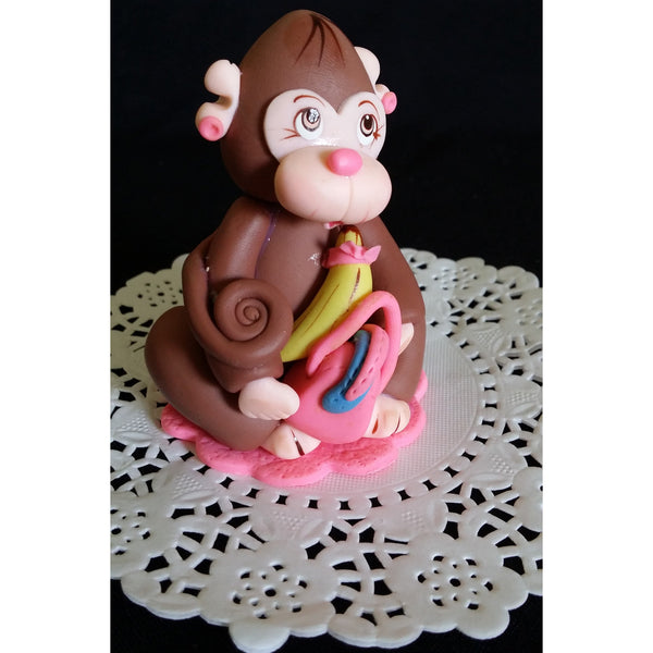 Girly Jungle Monkey Cake Decoration, Pink Monkey Cake Topper, Jungle Monkey Cake Topper - Cake Toppers Boutique