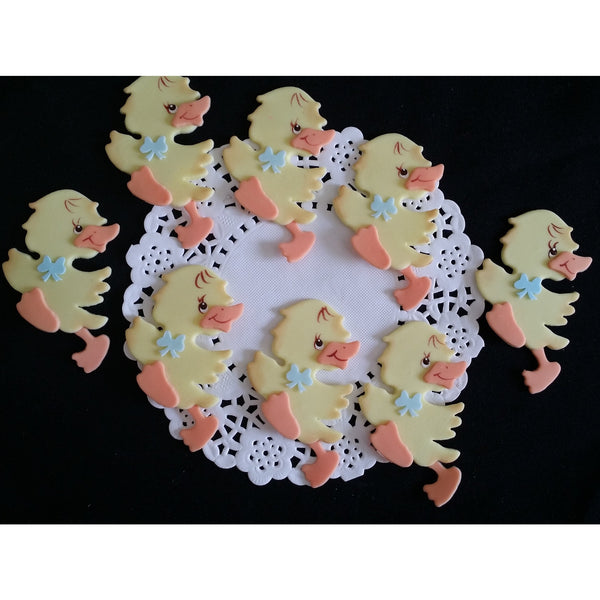 Yellow Ducky Baby Shower, Baby Ducks Corsage Figurines, Yellow Ducks for Cupcakes, Baby Ducks 12pcs - Cake Toppers Boutique