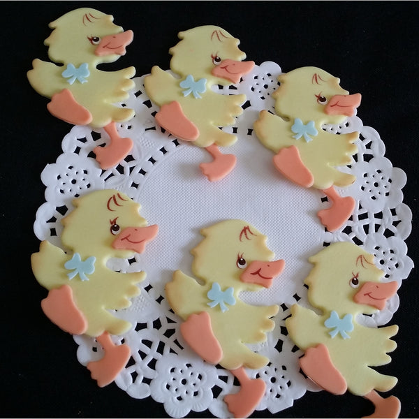 Yellow Ducky Baby Shower, Baby Ducks Corsage Figurines, Yellow Ducks for Cupcakes, Baby Ducks 12pcs - Cake Toppers Boutique