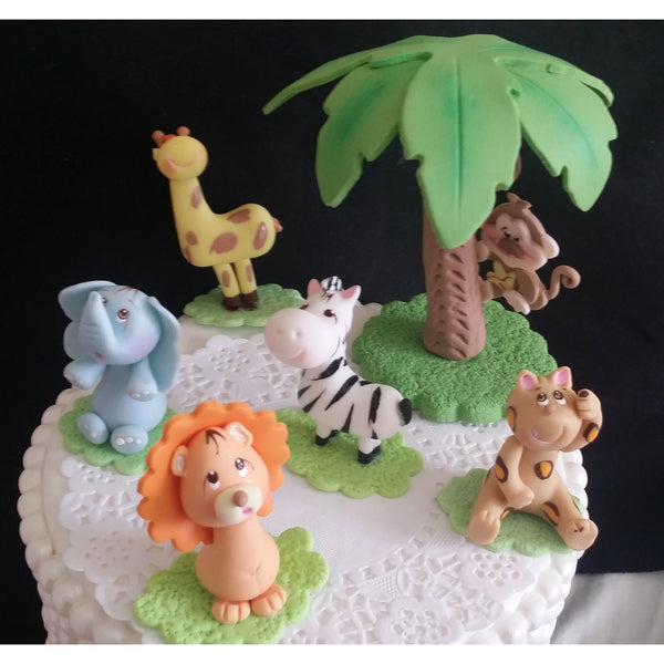 Jungle Safari Cake Toppers Jungle Animals And Palm Cake Decoration Zoo Centerpieces - Cake Toppers Boutique