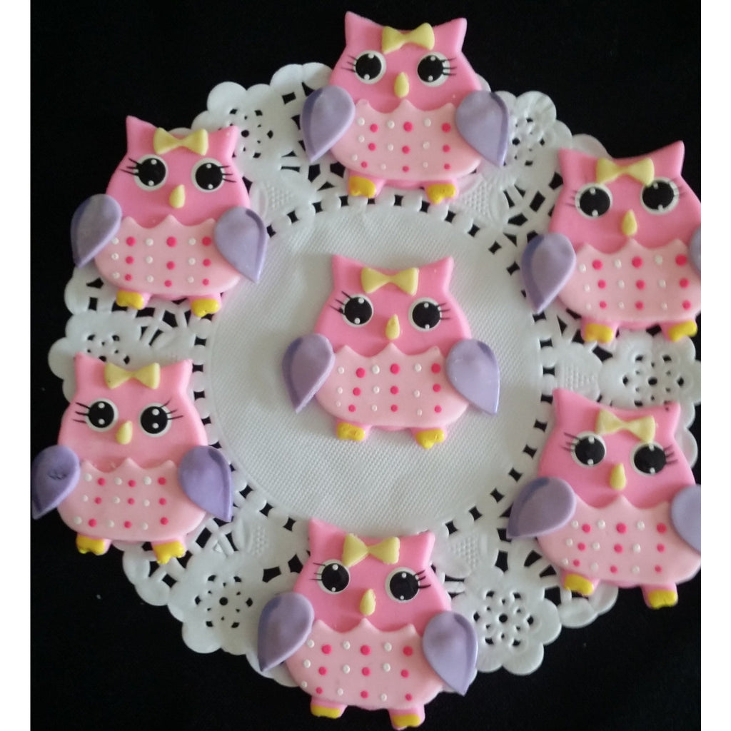 Owls Cupcake Toppers Baby Shower Owls Figurines for Corsages Pink or Blue Owls 12pcs - Cake Toppers Boutique