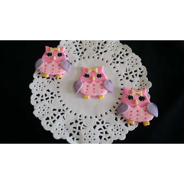 Owls Cupcake Toppers Baby Shower Owls Figurines for Corsages Pink or Blue Owls 12pcs - Cake Toppers Boutique
