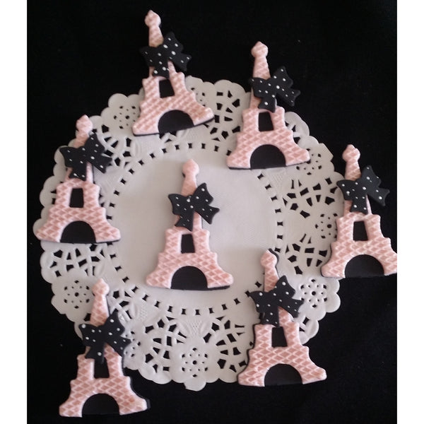 Eiffel Tower Cupcake Topper Paris Pink and Black Eiffel Towers Figurines 12pcs - Cake Toppers Boutique