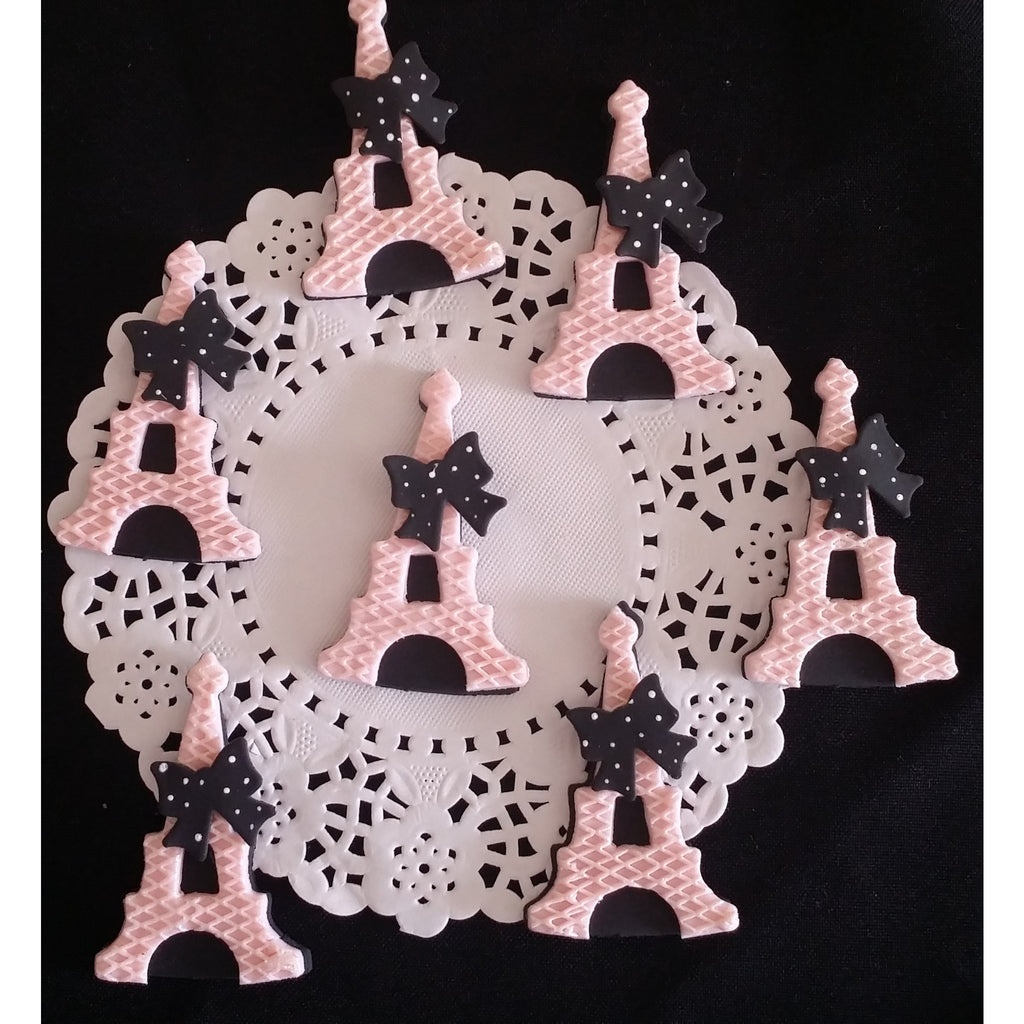 Eiffel Tower Cupcake Topper Paris Pink and Black Eiffel Towers Figurines 12pcs - Cake Toppers Boutique