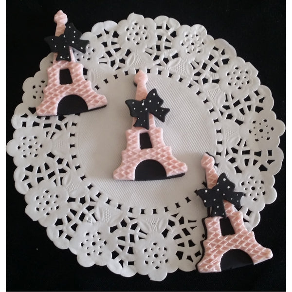Eiffel Tower Cupcake Topper Paris Pink and Black Eiffel Towers Figurines 12pcs - Cake Toppers Boutique