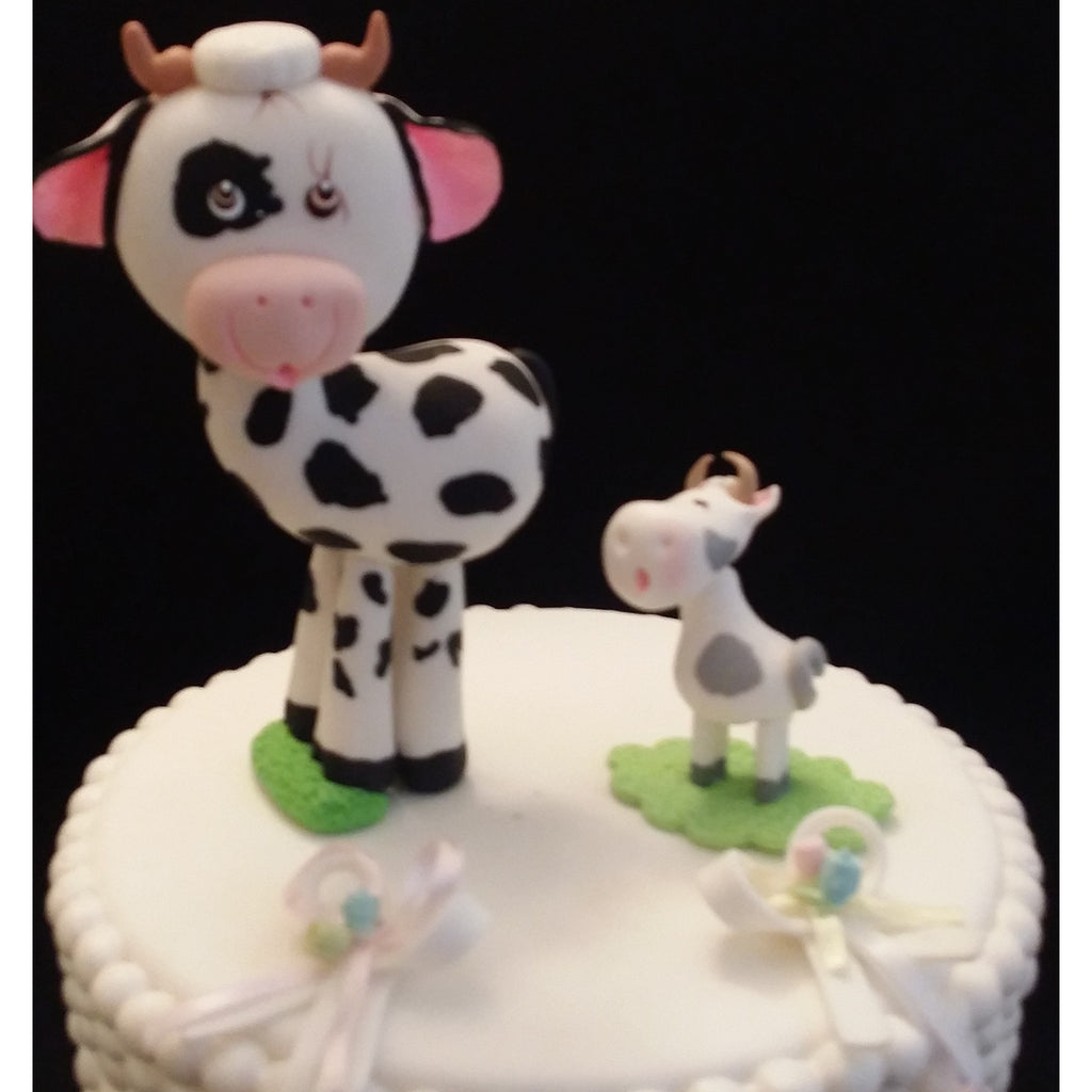 Milk & Cookies Baby Shower Mommy Cow & Baby Cake Topper Cow Cake Decoration 2pcs - Cake Toppers Boutique