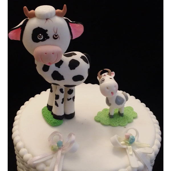 Milk & Cookies Baby Shower Mommy Cow & Baby Cake Topper Cow Cake Decoration 2pcs - Cake Toppers Boutique