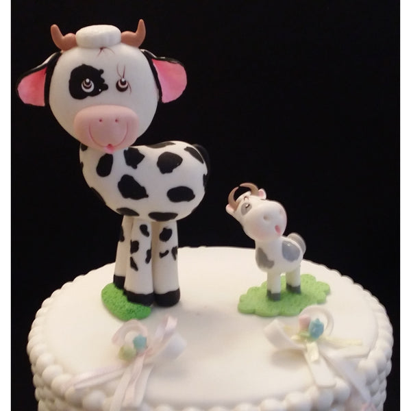 Milk & Cookies Baby Shower Mommy Cow & Baby Cake Topper Cow Cake Decoration 2pcs - Cake Toppers Boutique