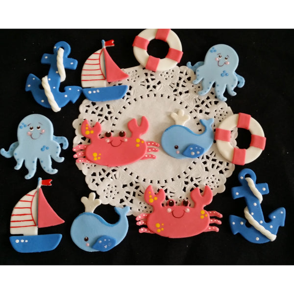 Nautical Cupcake Topper Sailor Decorations Sailor Birthday Sea Decorations in Blue or Pink  12pcs - Cake Toppers Boutique