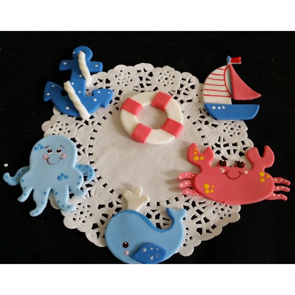 Nautical Cupcake Topper Sailor Decorations Sailor Birthday Sea Decorations in Blue or Pink  12pcs - Cake Toppers Boutique
