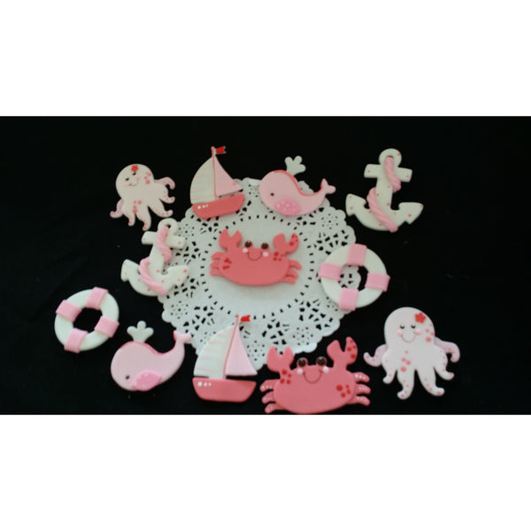 Nautical Cupcake Topper Sailor Decorations Sailor Birthday Sea Decorations in Blue or Pink  12pcs - Cake Toppers Boutique