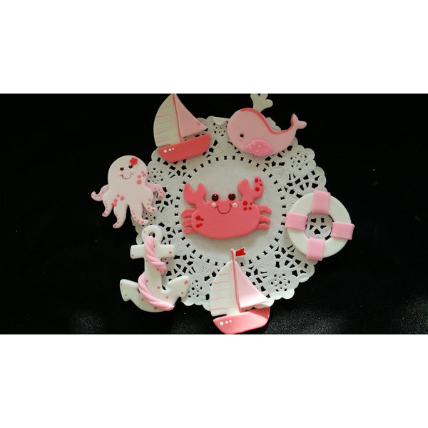 Nautical Cupcake Topper Sailor Decorations Sailor Birthday Sea Decorations in Blue or Pink  12pcs - Cake Toppers Boutique