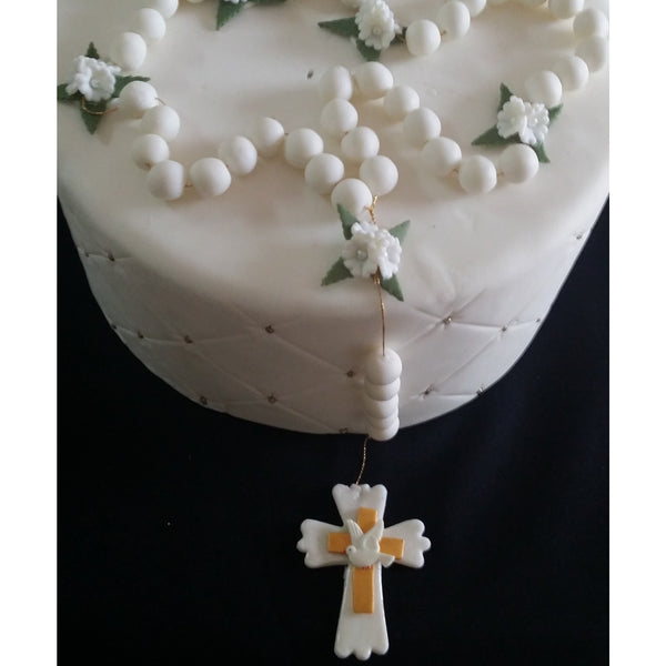 White and Gold Rosary Cake Topper First Communion & Baptism Rosary Cake Decoration & Keepsake - Cake Toppers Boutique