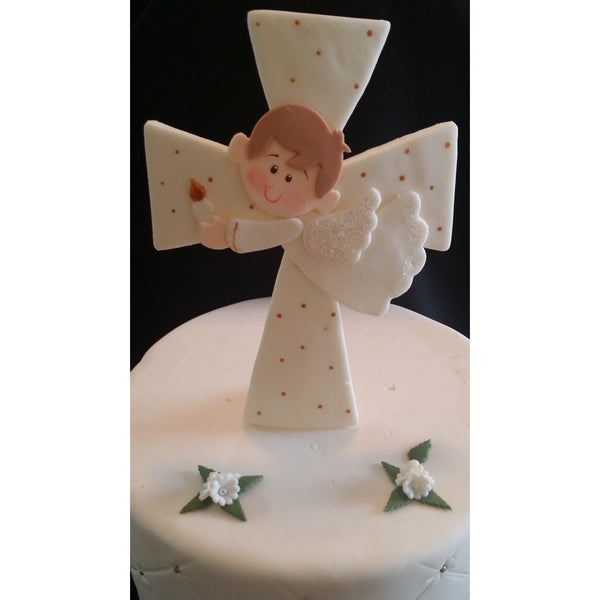 Angel On Cross Cake Topper White Cross Cake Decorations Girl or Boy Baptism Cake Topper - Cake Toppers Boutique