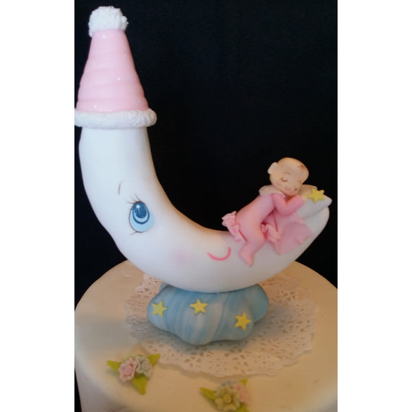 Baby Sleeping on the Moon Cake Topper, Twinkle Twinkle Little Star Baby Shower - Cake Toppers Boutique