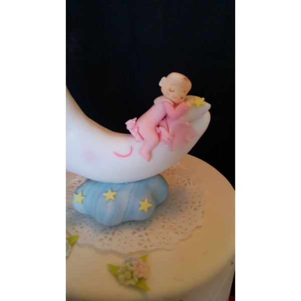 Baby Sleeping on the Moon Cake Topper, Twinkle Twinkle Little Star Baby Shower - Cake Toppers Boutique