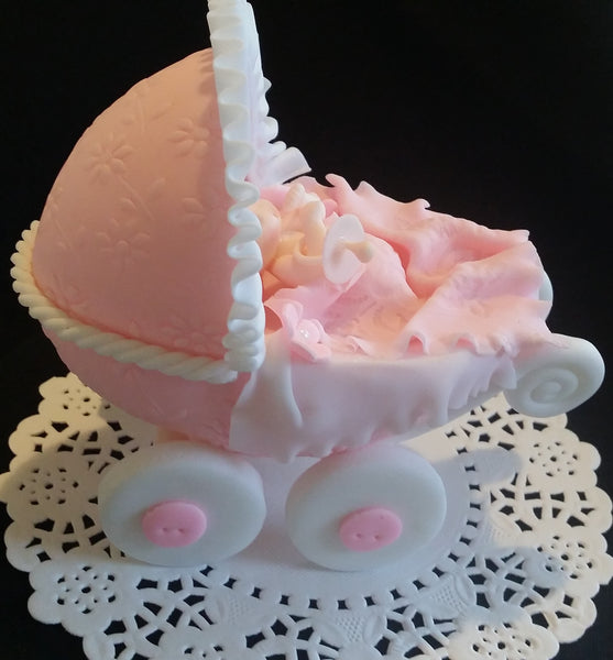 Baby Carriage Cake Topper Baby Shower Cake Decor Carriage Pink White Blue or Yellow - C T B