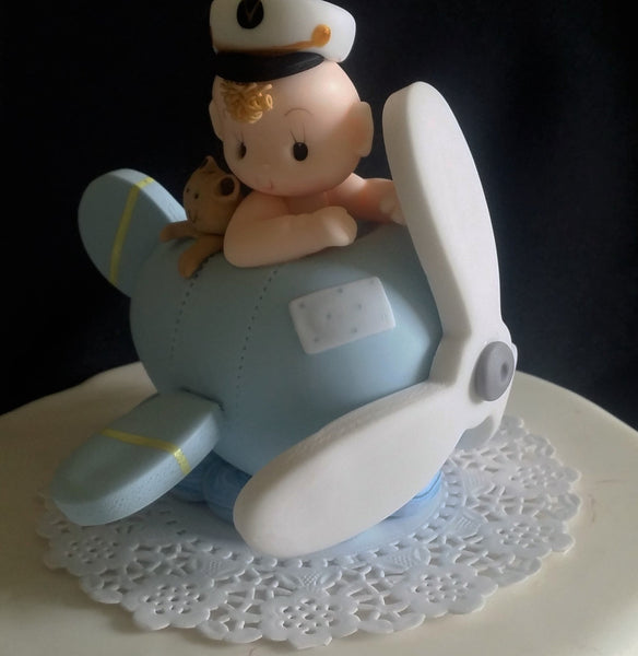 Baby on Airplane Cake Topper Plane Cake Topper Airplane Cake Decoration Airplane in Blue or Red - Cake Toppers Boutique