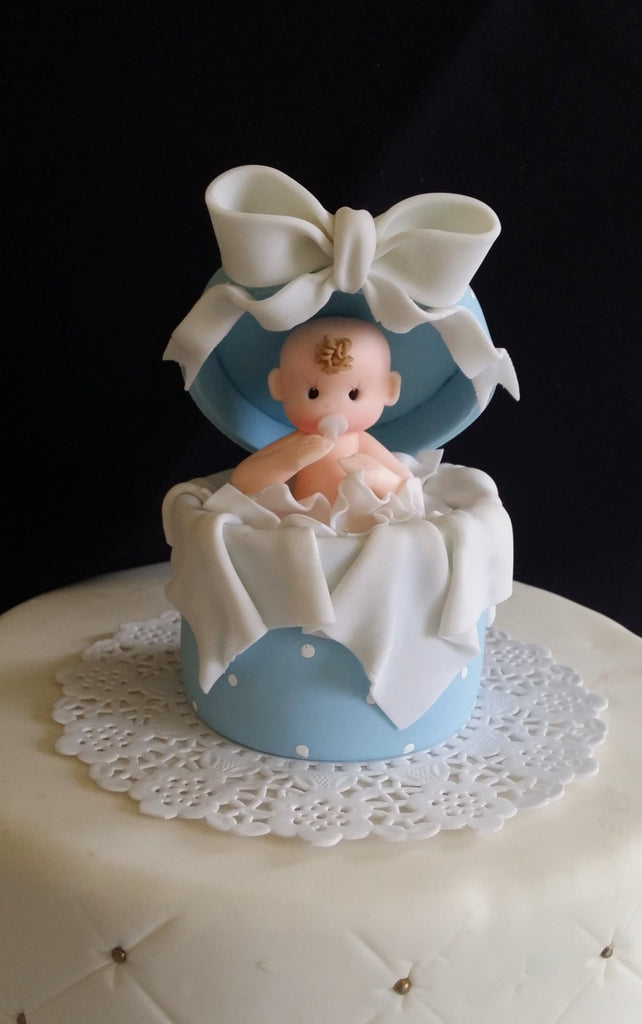 Baby Shower Cake Topper Baby in a Surprise Box Pink or Blue Cake Decorations