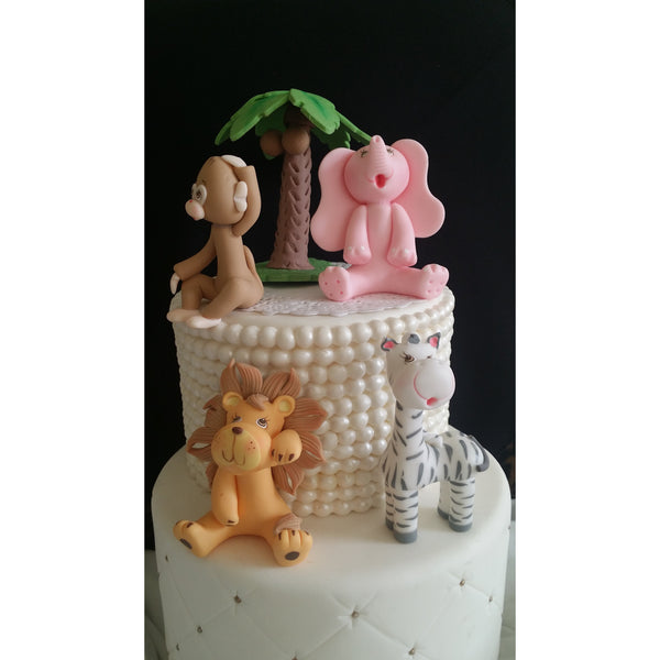 Girls Jungle Cake Decoration Pink Safari Animals Cake Topper Girls Safari Birthday Decoration - Cake Toppers Boutique