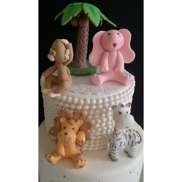Girls Jungle Cake Decoration Pink Safari Animals Cake Topper Girls Safari Birthday Decoration - Cake Toppers Boutique