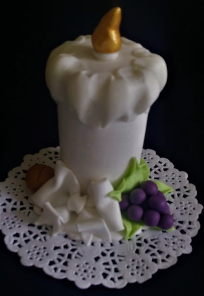 First Communion Candle Cake Topper, Holly Communion Decorations Candle w Grape and Bread - Cake Toppers Boutique