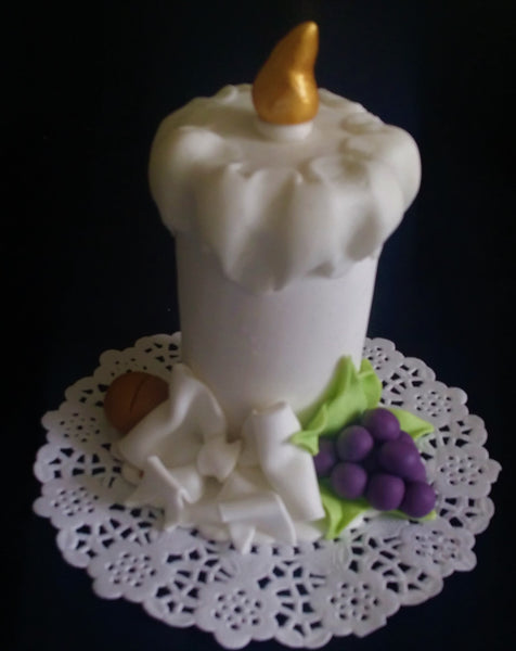 First Communion Candle Cake Topper, Holly Communion Decorations Candle w Grape and Bread - Cake Toppers Boutique