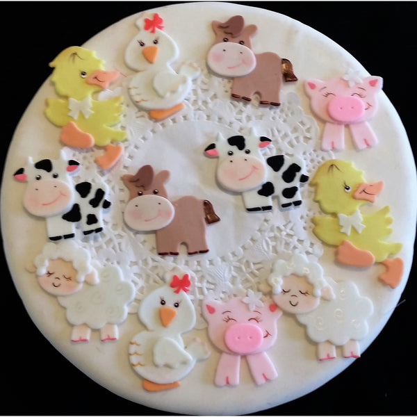 Farm Animals Cupcake Toppers Cute Baby Farm Animals Red Farm Decorations 12pcs - Cake Toppers Boutique