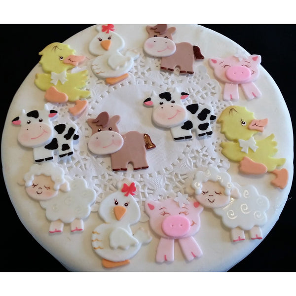 Farm Animals Cupcake Toppers Cute Baby Farm Animals Red Farm Decorations 12pcs - Cake Toppers Boutique