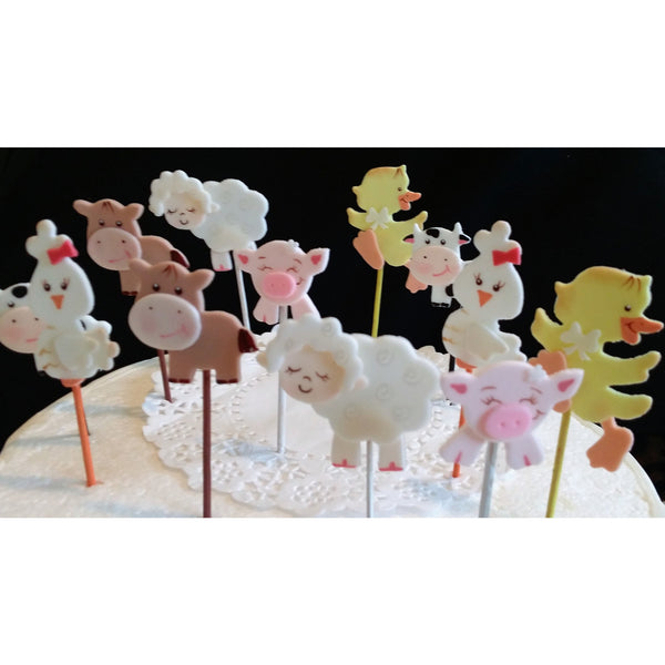 Cute Baby Farm Animals Farm Animals Birthday Decoration Animals Cupcake Toppers 12pcs - Cake Toppers Boutique