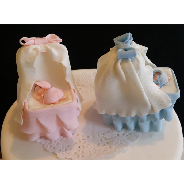 Baby Shower Cake Topper Baby on Bassinet Cake Decoration Baby in White Pink or Blue Crib - Cake Toppers Boutique