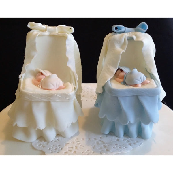Baby Shower Cake Topper Baby on Bassinet Cake Decoration Baby in White Pink or Blue Crib - Cake Toppers Boutique