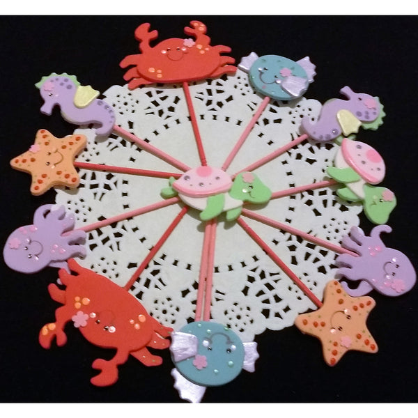 Under the Sea Cupcake Toppers  Sea Animal Creatures Sea Animals Cake Decorations Picks 12pcs - Cake Toppers Boutique
