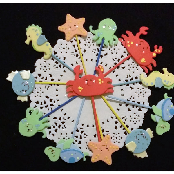 Under the Sea Cupcake Toppers  Sea Animal Creatures Sea Animals Cake Decorations Picks 12pcs - Cake Toppers Boutique