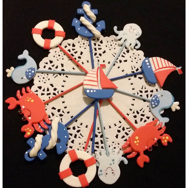 Nautical Cupcake Toppers Sailor Birthday Decoration Nautical Picks in Pink or Blue 12pcs - Cake Toppers Boutique