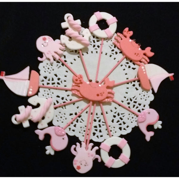 Nautical Cupcake Toppers Sailor Birthday Decoration Nautical Picks in Pink or Blue 12pcs - Cake Toppers Boutique
