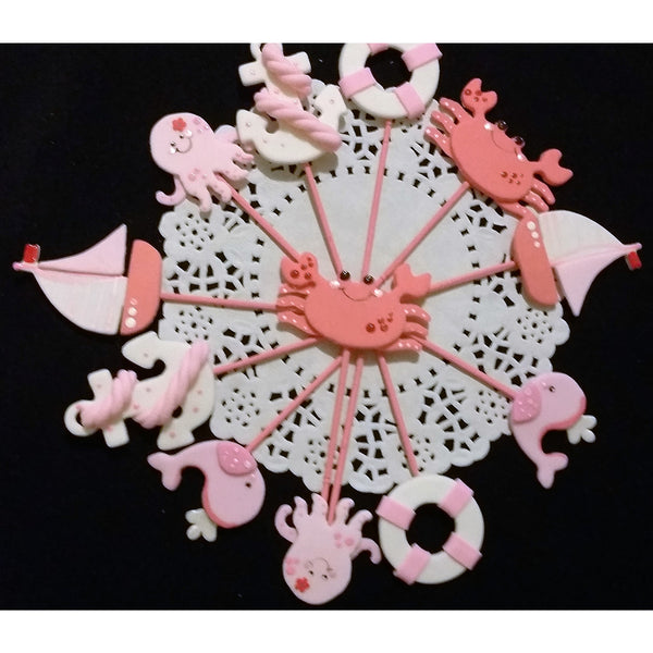 Nautical Cupcake Toppers Sailor Birthday Decoration Nautical Picks in Pink or Blue 12pcs - Cake Toppers Boutique